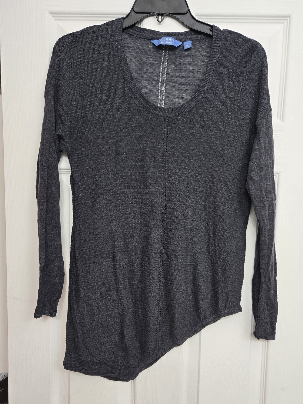 Simply Vera Vera Wang Charcoal Asymmetrical Scoop Neck Lightweight Sweater